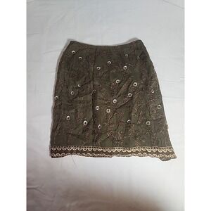 Express Skirt Womens 5 Green Embroidered Beaded Sequin‎ Silk Boho Vintage